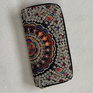 Embroidered Black Wallet